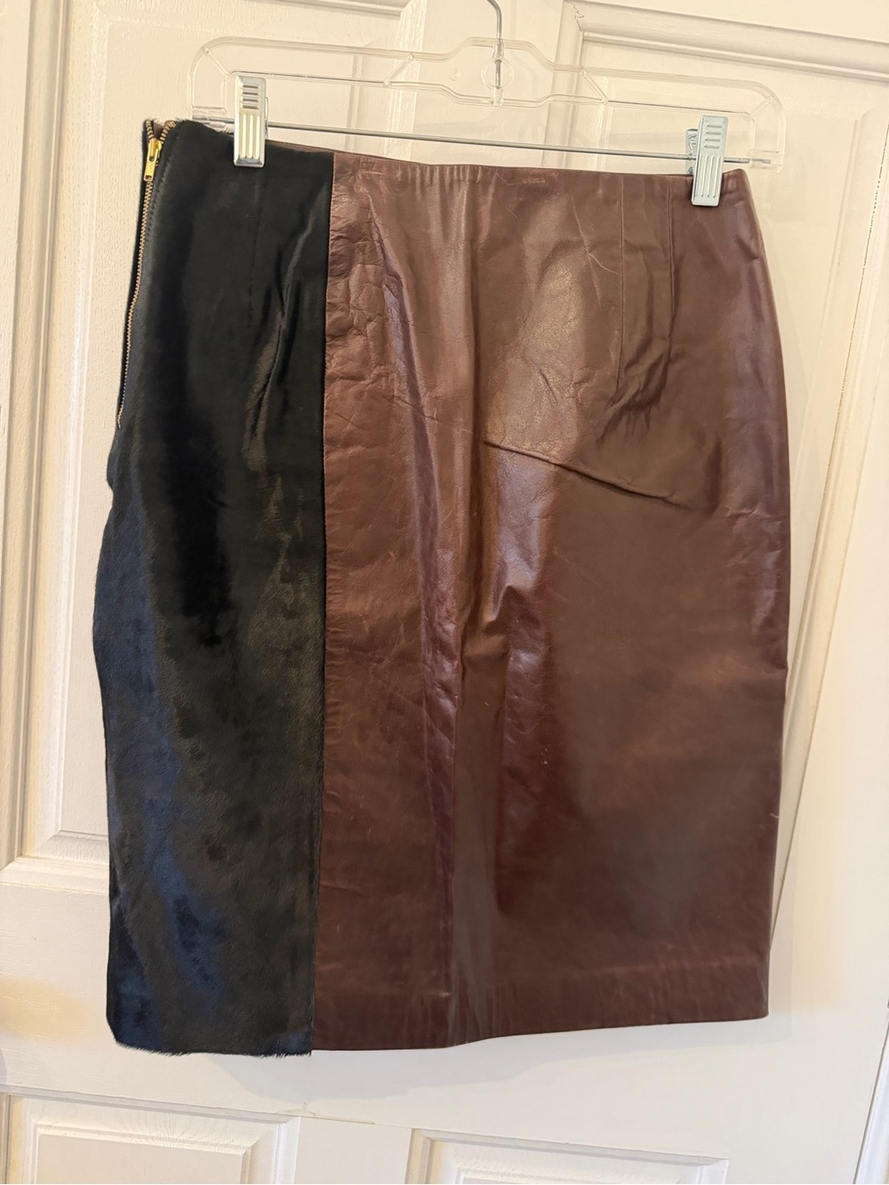 Club Monaco Two-Tone Faux Leather Pencil Skirt in Black & Brown